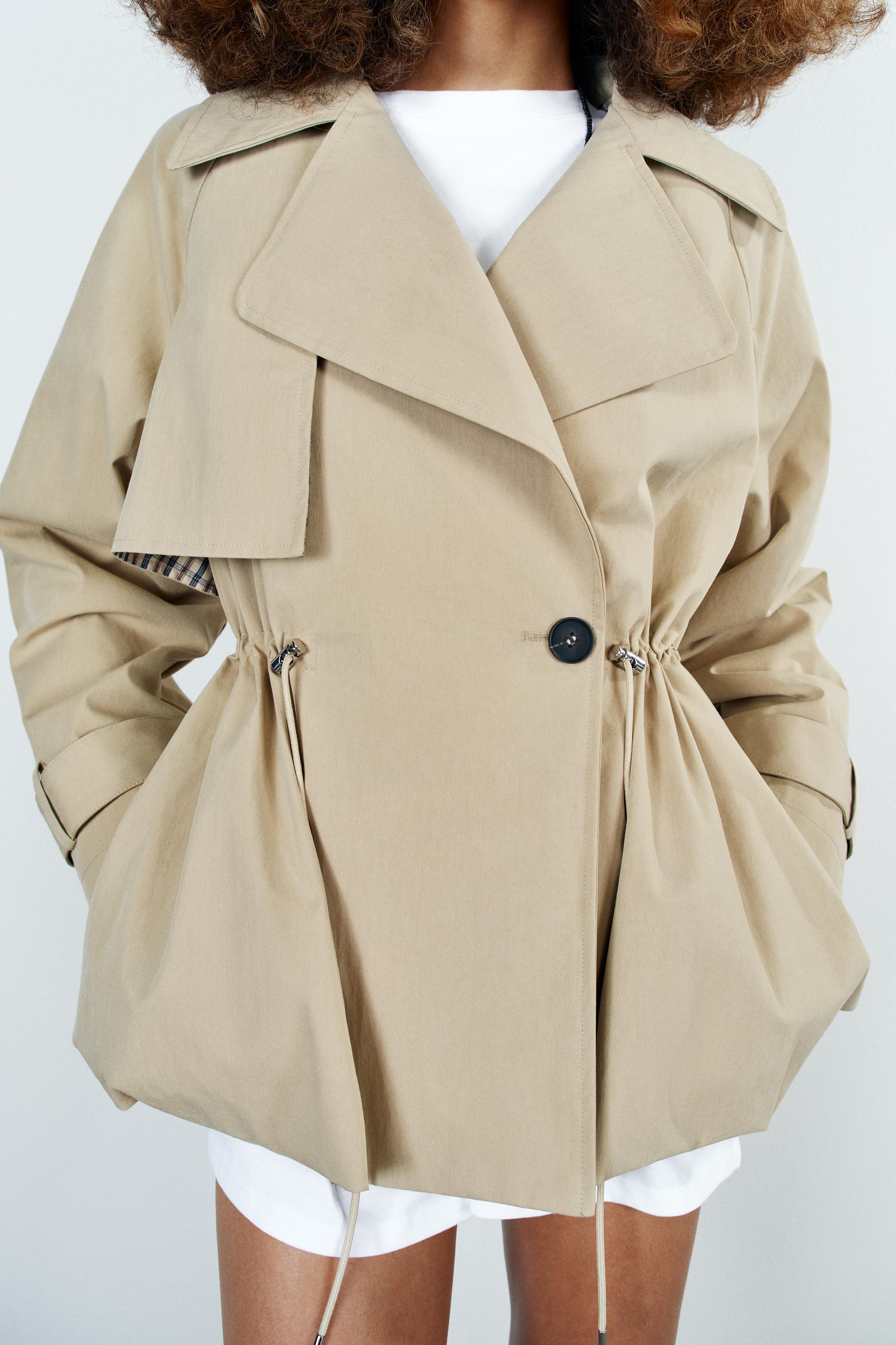 DOUBLE-BREASTED DRAWSTRING TRENCH JACKET